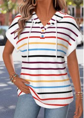 Multi Color Curved Hem Short Sleeve Hoodie