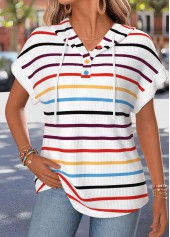 Multi Color Curved Hem Short Sleeve Hoodie | thumb picture 