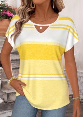Yellow Striped Short Sleeve Round Neck T Shirt