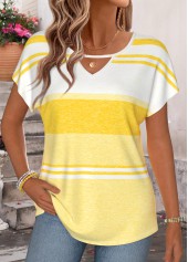Yellow Striped Short Sleeve Round Neck T Shirt | thumb picture 