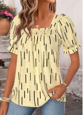 Light Yellow Geometric Print Patchwork Short Sleeve Blouse | thumb picture 