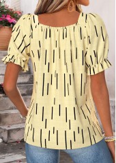 Light Yellow Geometric Print Patchwork Short Sleeve Blouse | thumb picture 
