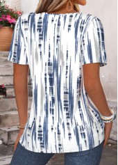 Blue Striped Short Sleeve Split Neck T Shirt | thumb picture 