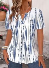 Blue Striped Short Sleeve Split Neck T Shirt | thumb picture 