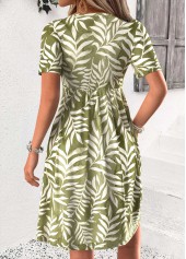 Green Leaf Print Short Tummy Coverage V Neck Dress | thumb picture 