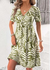 Green Leaf Print Short Tummy Coverage V Neck Dress | thumb picture 