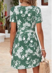 Green Floral Print Short Tummy Coverage V Neck Dress | thumb picture 