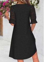 Black Short Shirred Half Sleeve Split Neck Dress | thumb picture 
