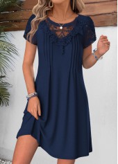 Navy Short Tuck Stitch Round Neck Dress