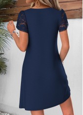 Navy Short Tuck Stitch Round Neck Dress | thumb picture 
