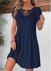Navy Short Tuck Stitch Round Neck Dress | thumb picture 