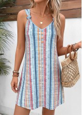 Multi Color Striped Short Twist Strappy V Neck Dress