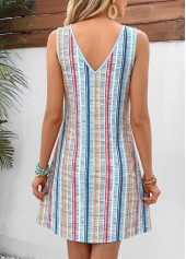 Multi Color Striped Short Twist Strappy V Neck Dress | thumb picture 