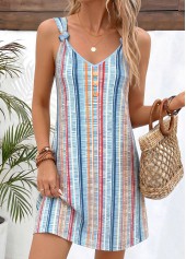 Multi Color Striped Short Twist Strappy V Neck Dress | thumb picture 