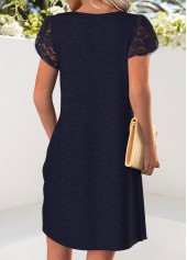 Navy Short Patchwork Asymmetrical Neck Dress | thumb picture 