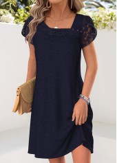 Navy Short Patchwork Asymmetrical Neck Dress