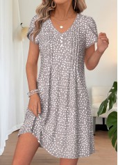 Light Grey Geometric Print Short Tuck Stitch Dress | thumb picture 
