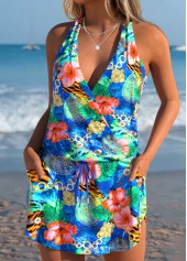 Blue Mid Waisted Three-piece Floral Print Tankini Set | thumb picture 