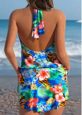 Blue Mid Waisted Three-piece Floral Print Tankini Set | thumb picture 