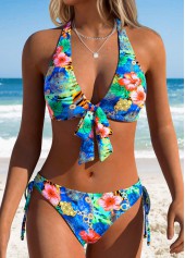 Blue Mid Waisted Patchwork Floral Print Bikini Set | thumb picture 