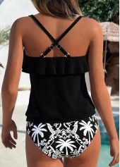 Black Mid Waisted Ruffle Floral Print Tankini Set | thumb picture 