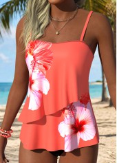 Orange Layered Floral Print Tankini Top-No Bottom | picture 3
