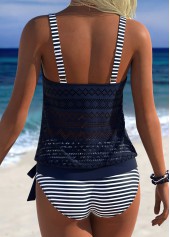 Navy Mid Waisted Blouson Striped Tankini Set | thumb picture 