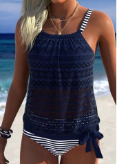 Navy Mid Waisted Blouson Striped Tankini Set | thumb picture 