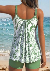 Sage Green Mid Waisted Bowknot Leaf Print Tankini Set | thumb picture 