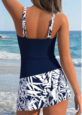 Navy Mid Waisted Patchwork Leaf Print Tankini Set | thumb picture 