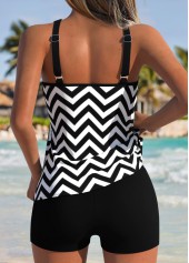 Black Ruched Chevron Print Tankini Top-No Bottom | picture 2