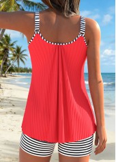 Coral Mid Waisted Lace Up Striped Tankini Set | thumb picture 