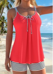 Coral Mid Waisted Lace Up Striped Tankini Set | thumb picture 