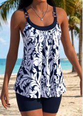 Black Mid Waisted Tummy Coverage Floral Print Tankini Set