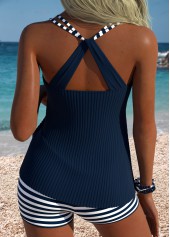 Navy Mid Waisted Tummy Coverage Striped Tankini Set | thumb picture 