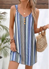 Purplish Blue Striped Short Twist Strappy V Neck Dress | thumb picture 