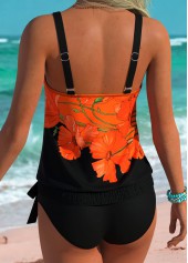 Black Mid Waisted Blouson Floral Print Tankini Set | thumb picture 