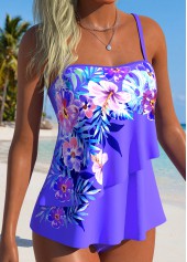 Purple Mid Waisted Layered Floral Print Tankini Set | thumb picture 