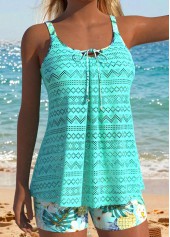 Cyan Mid Waisted Lace Up Floral Print Tankini Set | thumb picture 