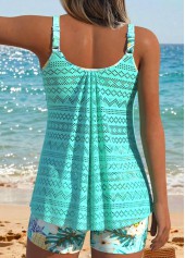Cyan Mid Waisted Lace Up Floral Print Tankini Set | thumb picture 