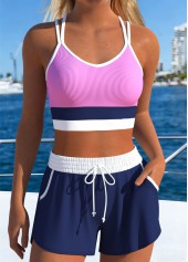 Navy Mid Waisted Layered Bikini Set