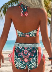 Multi Color Mid Waisted Ruched Tribal Print Bikini Set | thumb picture 