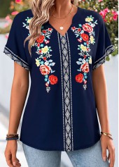 Navy Floral Print Tummy Coverage Short Sleeve T Shirt | thumb picture 