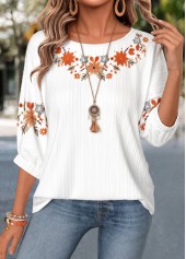 White Floral Print Tummy Coverage 3/4 Sleeve Blouse | thumb picture 
