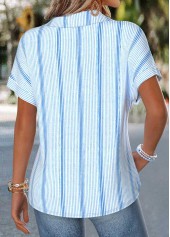 Blue Striped Curved Hem Short Sleeve Blouse | thumb picture 