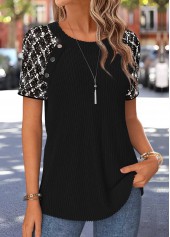Black Curved Hem Short Sleeve Round Neck T Shirt | thumb picture 