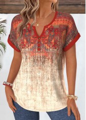 Red Tribal Print Tummy Coverage Short Sleeve Blouse | thumb picture 