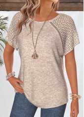Light Camel Patchwork Short Sleeve Round Neck T Shirt | thumb picture 