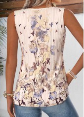 Beige Random Floral Print Patchwork Sleeveless Tank Top | thumb picture 