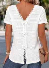 White Short Sleeve V Neck T Shirt